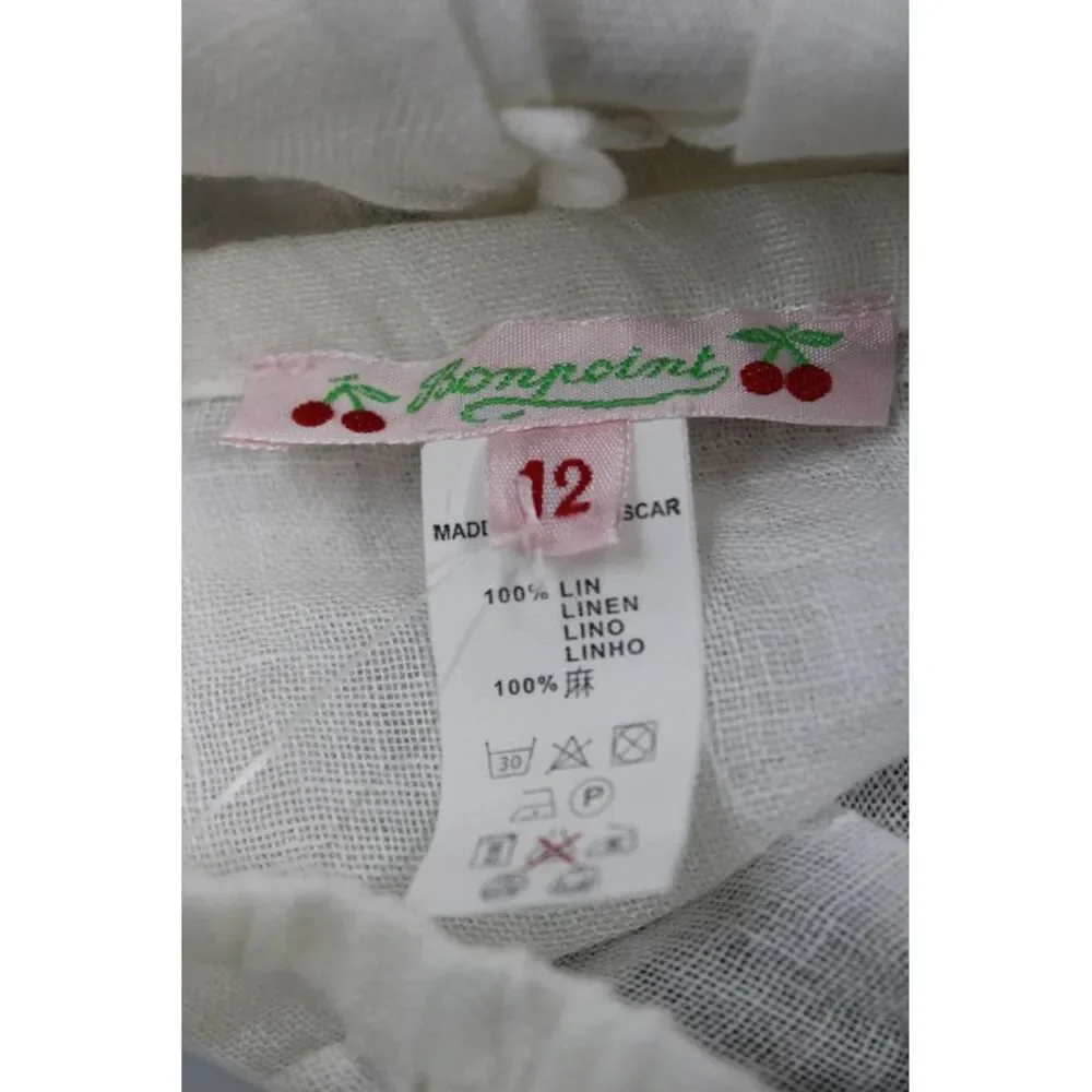 Bonpoint Girls Elastic Waistband Stretch Linen Bottoms White Size 12 Months